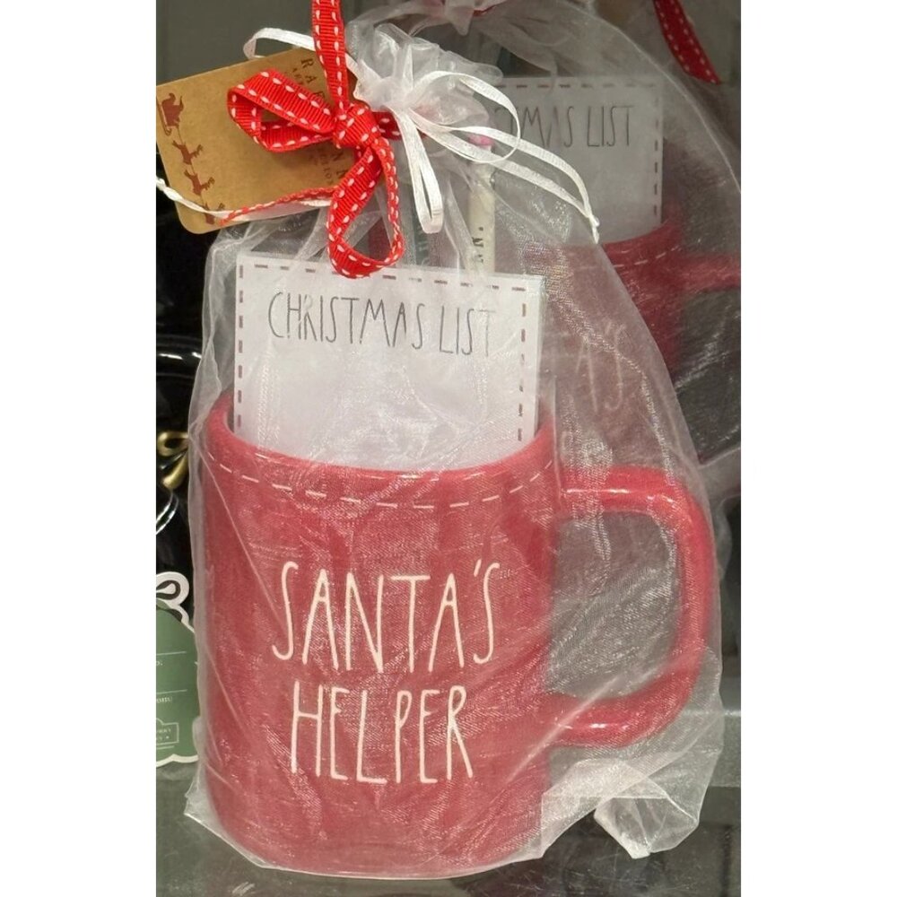 NEW Rae Dunn by Magenta Red SANTA'S HELPER Mug with Christmas List & 3 Pencils